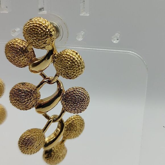 Textured Dangle Drop Earrings Gold Tone Vintage - Picture 3 of 7